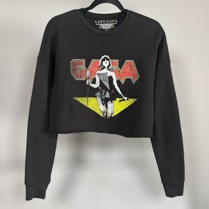 Lady Gaga Metal Cropped Sweatshirt Size M Black Crewneck Long Sleeve